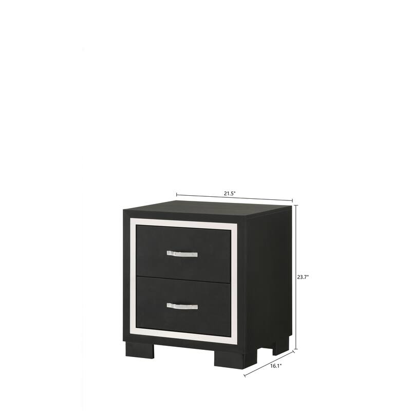Modern Two Drawer Nightstand with Sleek Metal Handles and Black Finish