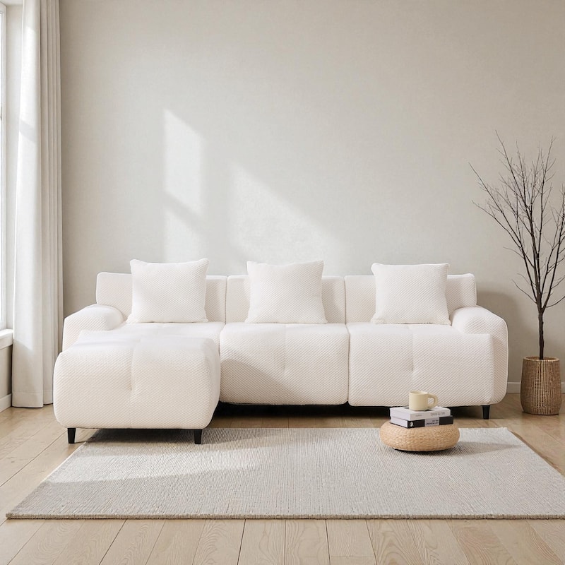 104.3" Modular L-Shaped Sectional Sofa, 4-Piece Oversized 3-Seater Cloud Couch with Ottoman, Tufted Deep Seat & 3 Pillows - Ivory