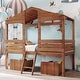 preview thumbnail 1 of 8, Walnut Twin Pine House Bed with Roof, Windows & Drawers