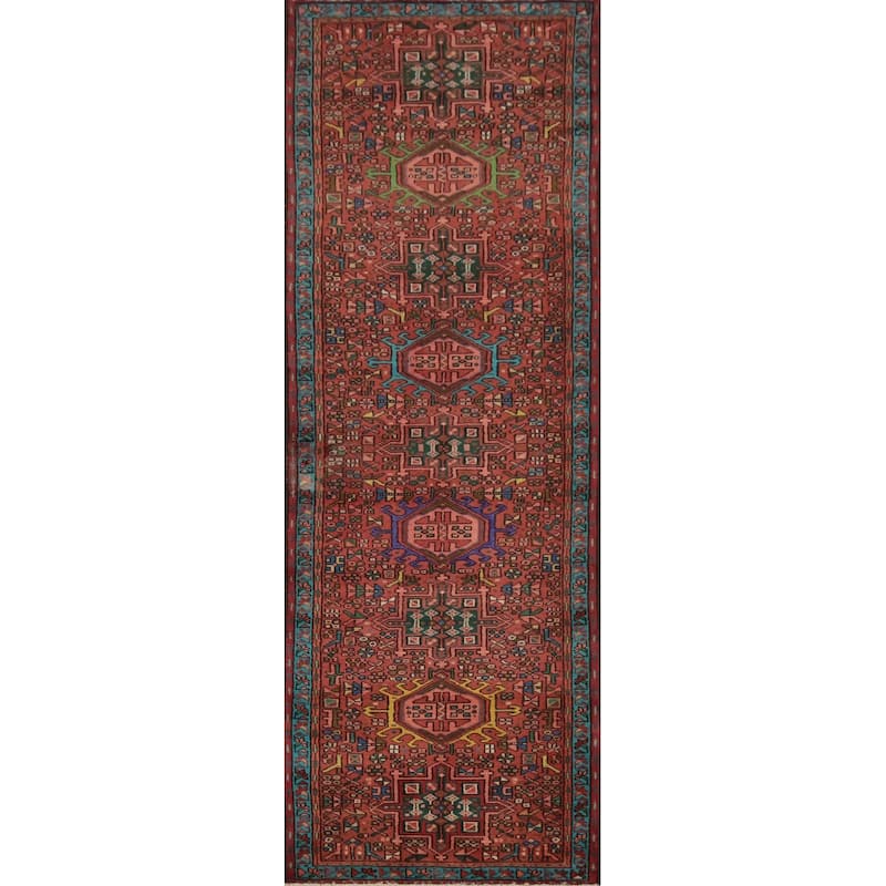 Hand Knotted Oriental 100% Wool Carpet Traditional Tribal Oranges & Rust Gharajeh Runner Rug - 9' 4'' X 2' 7''