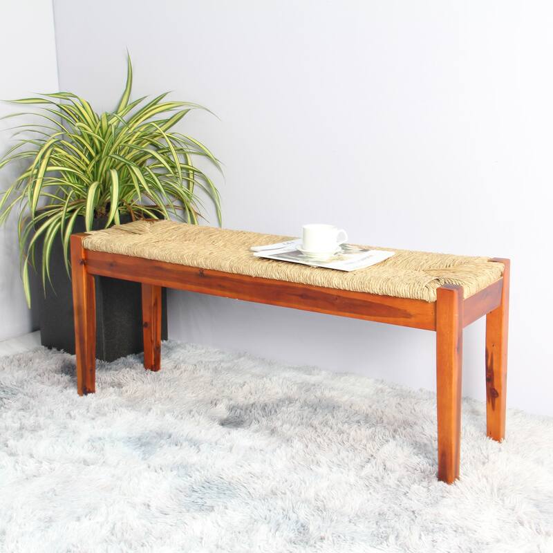 M4H Nessie Solid Wood Natural Seagrass Indoor Bench