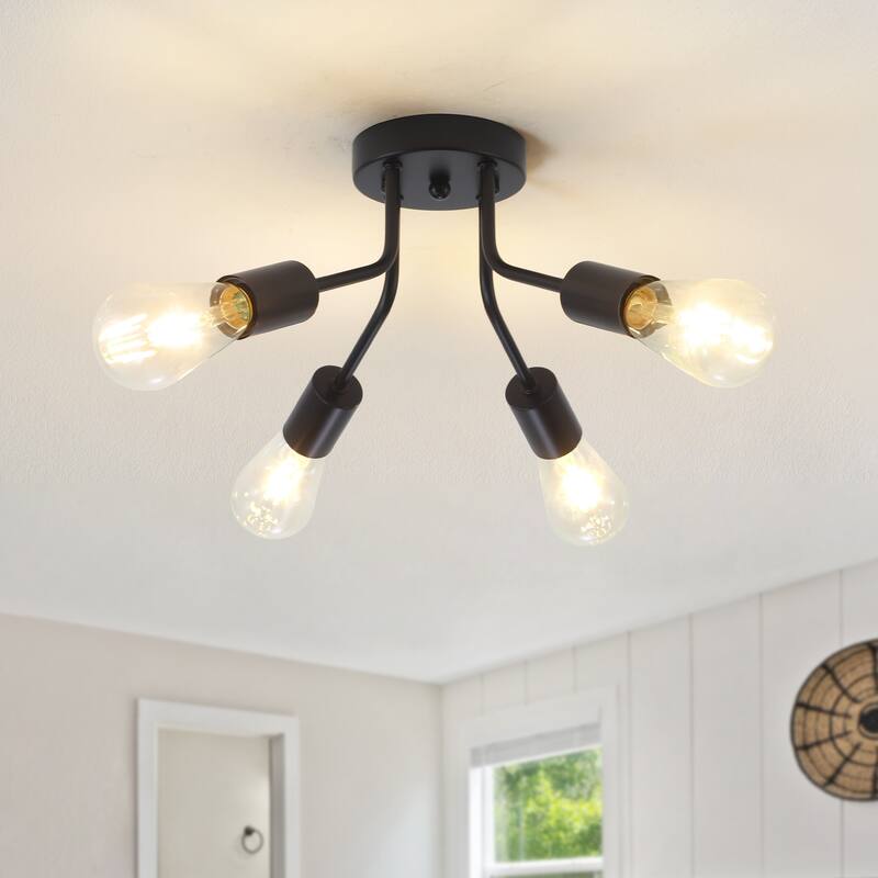 4-Light Semi Flush Mount Lights for Farmhouse Kitchen Dining Room - Black