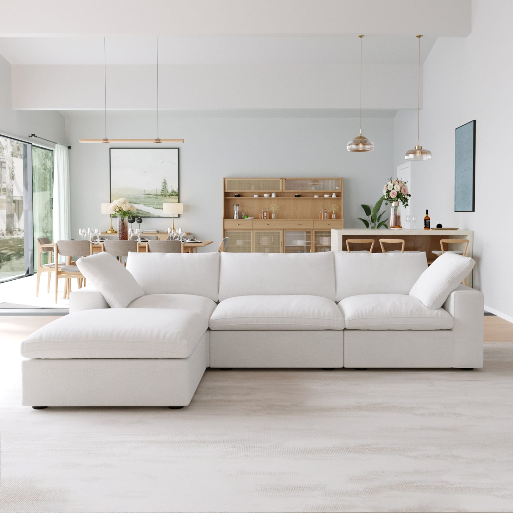 L-shape Linen Upholstered Sectional Sofa Couch