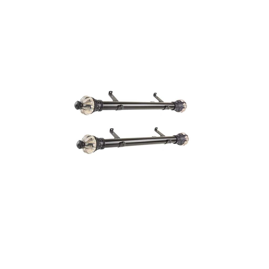 Steel Curtain Rods Set - 12-20 Inch Black Rods with Finials - Drapery Rods for Windows - M