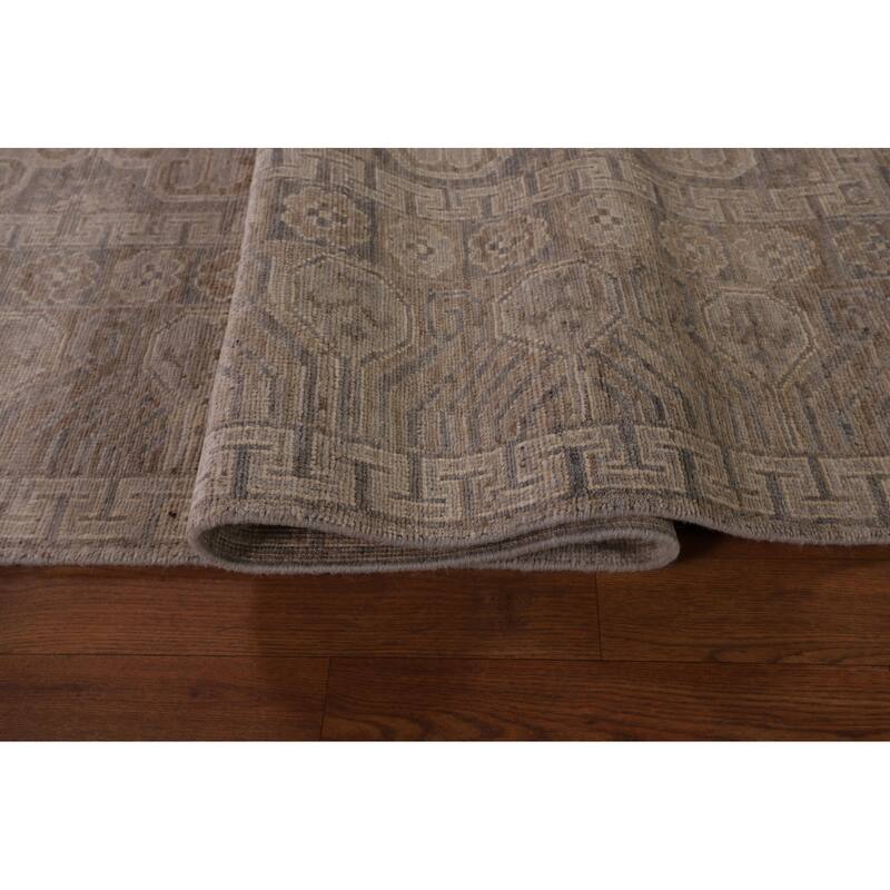 All-Over Geometric Oushak Vegetable Dye Rug Hand-Knotted Wool Carpet - 8'0" x 9'11"