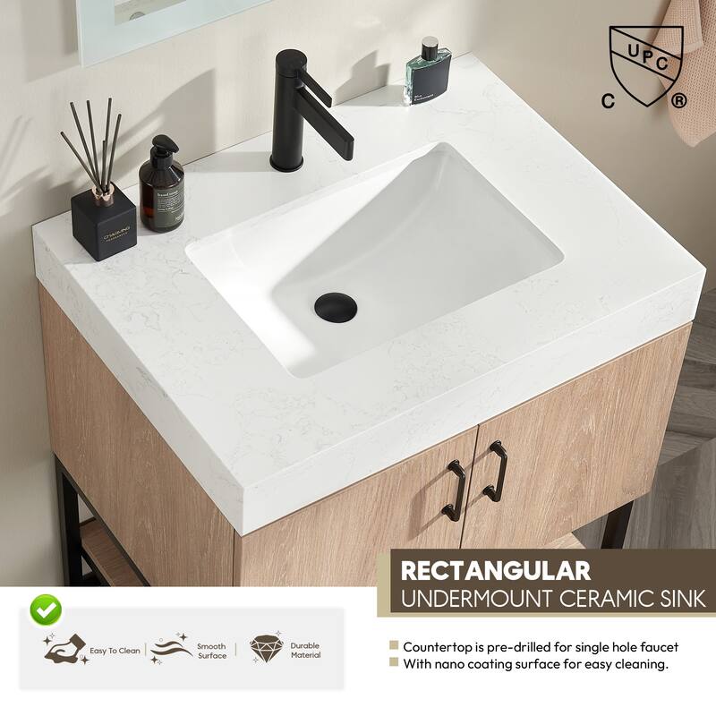 Alistair Single Bath Vanity with White Grain Stone Top without Mirror