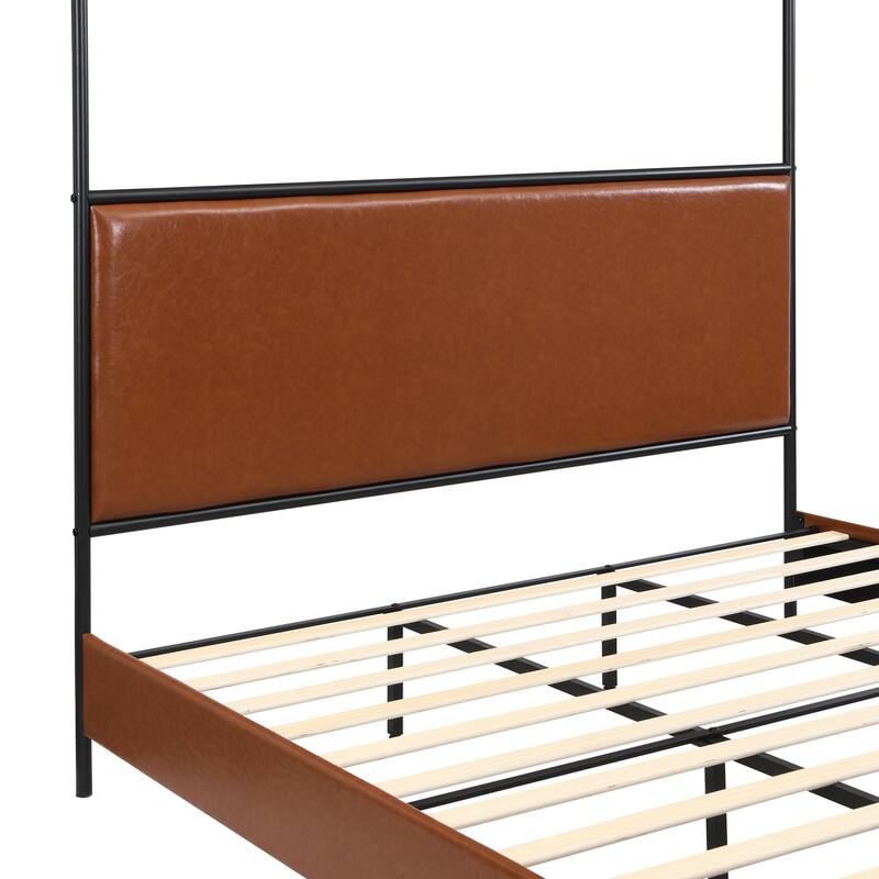 Christopher Knight Home - Alice Modern PU Upholstered King Canopy Bed Frame with Iron Legs