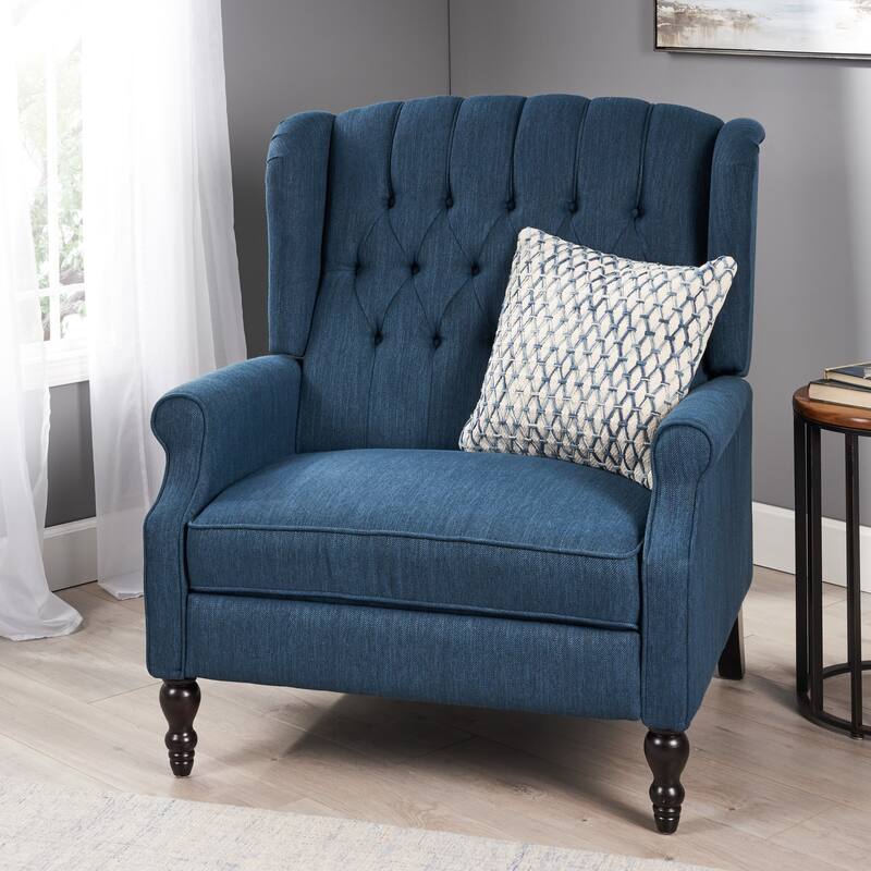 Wingback Lounge Sofa Chair, Tufted Push-Back Recliner with Nailhead Trim & Rolled Arms, Retro Living Room Chair with Wood Legs