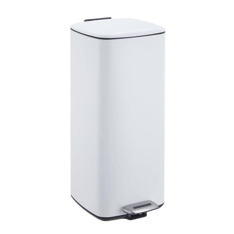 8 Gal / 30L Square Step Trash Can Stainless Steel with Lid and Inner Bucket White - White
