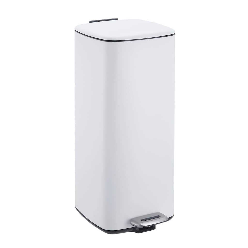 8 Gal / 30L Square Step Trash Can Stainless Steel with Lid and Inner Bucket White