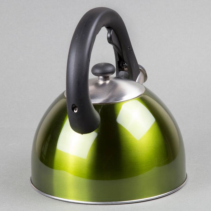 Creative Home Satin Splendor 2.8 Quart Stainless Steel Whistling Tea Kettle with Aluminum Capsulated Bottom, Metallic Chartreuse