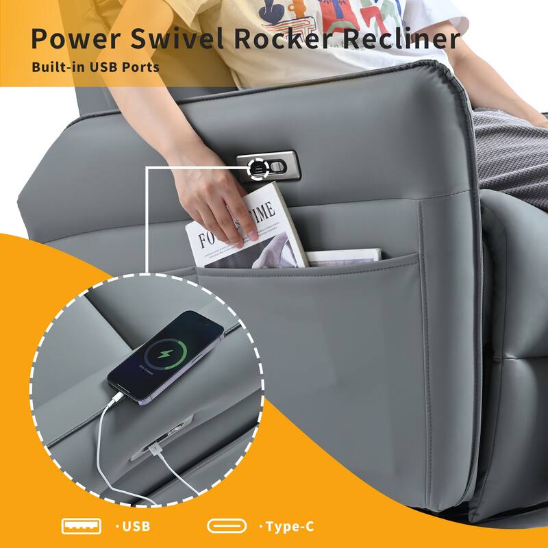 Power Swivel Rocker Recliner Chair for Adults, 270 Swivel Rocking Recliner Chair, Single Sofa Recliner for Living Room