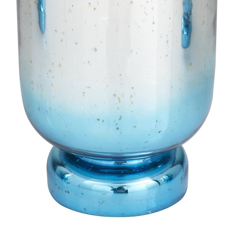 Glass Pillar Hurricane Lamp with Ombre Effect and Gold Interior - Set of 3 Silver, White, Blue - Roche River Decor