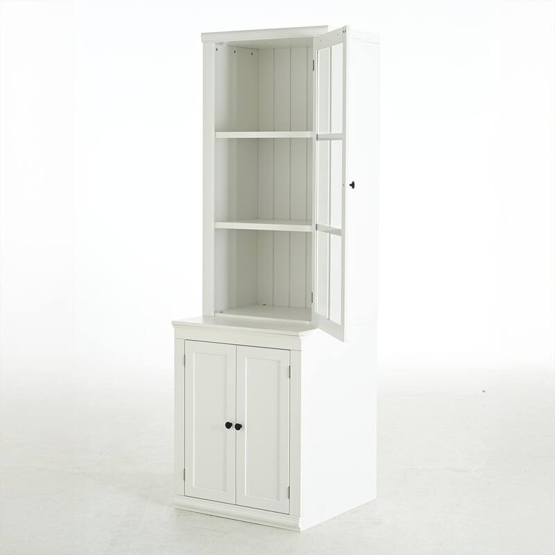 75.25'' Tall Display Cabinet with Single Tempered Glass Door, China Cabinet Hutch Cabinet with Double-Action LH & RH Door