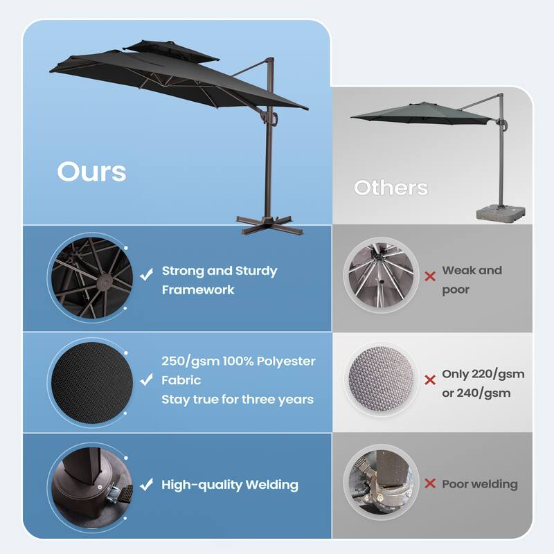 11 x 9 ft Patio Cantilever Offset Umbrella with 360-degree Rotation with Base Stand