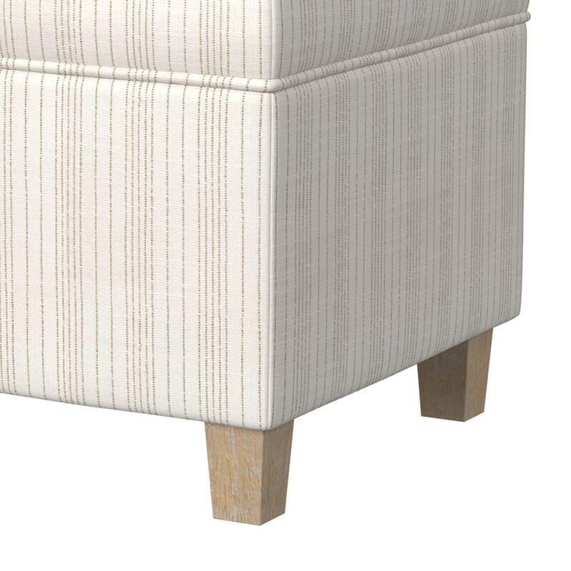 Pyp Square Storage Ottoman, 18 Inch Ivory Pinstripe Fabric, Brown Legs