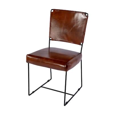 Nevin 19 in. Seat Height Leather and Iron Dining Side Chair