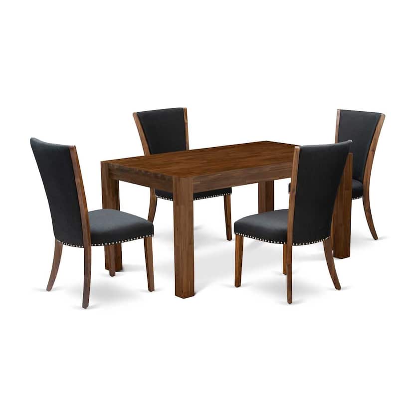 5-Piece Natural Brown Finish Solid Wood Top-Rectangular Dining Room Set-Seats 4