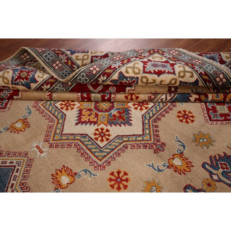 Hand Knotted Oriental 100% Wool Carpet Traditional Geometric Peach Kazak Area Rug - 10' 1'' X 8' 5''