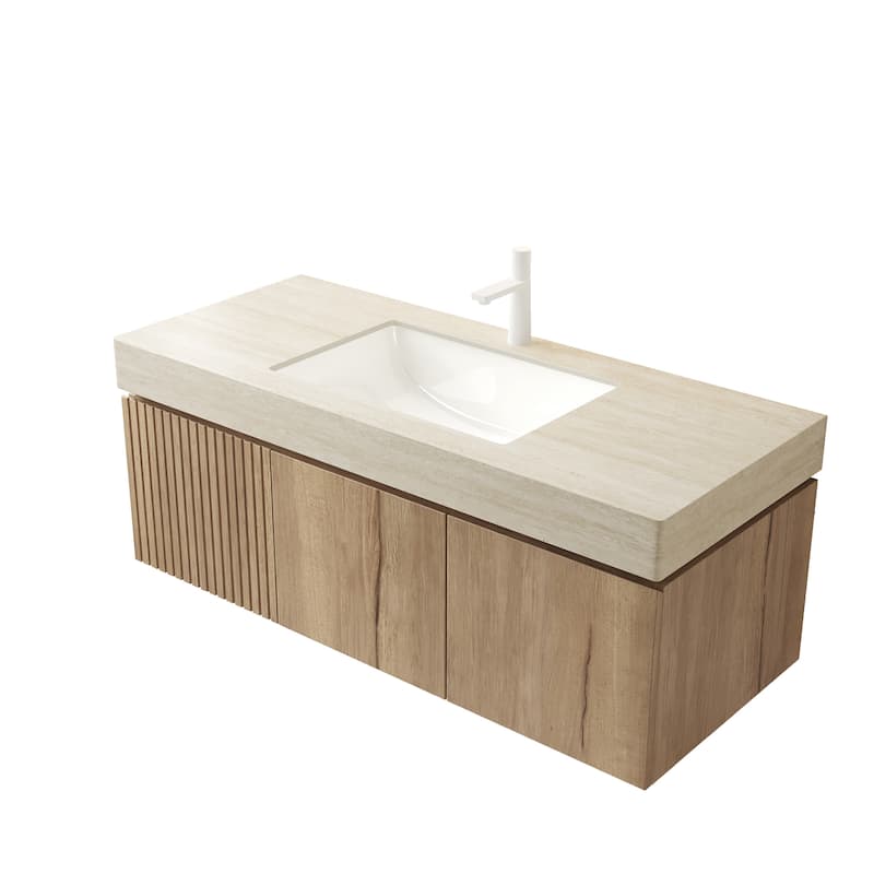 48" White Oak Cabinet only, NO Basin and Top, NO Faucet and Sink Cover