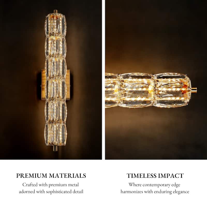 Modern Gold LED 1-Light Crystal Cylinder Wall Sconce Bathroom Vanity Light - Dia. 4.3" x H 19.7"