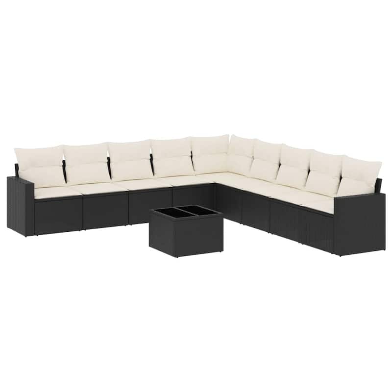 vidaXL Garden Sofa Set 9 Piece with Cushions Outdoor Sofa Set Poly Rattan - 24.4 x 25.8 x 27.2 in (W x L x H)