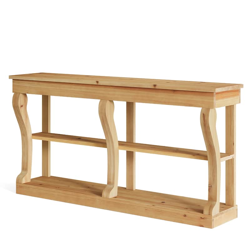 63 Inch Solid Wood Console Table for Entryway, 3-Tier Storage Shelves