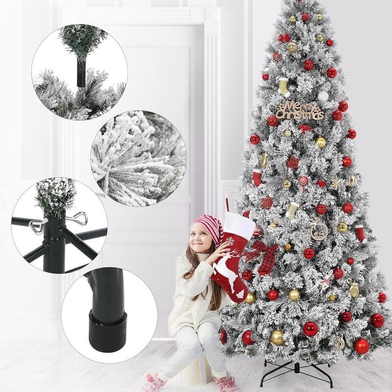 Snow Flocked Artificial Christmas Tree, with Metal Stand