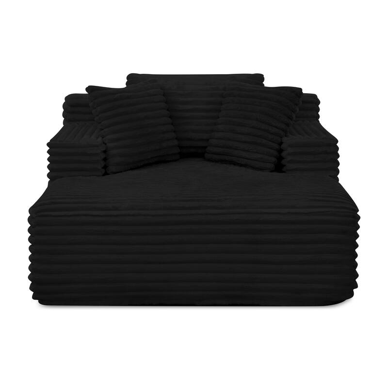 Fluffy Corduroy Upholstered Cloud Chaise Lounge Sofa Bed, Versatile Foam Compressed Deep Seat Couch with Pillows