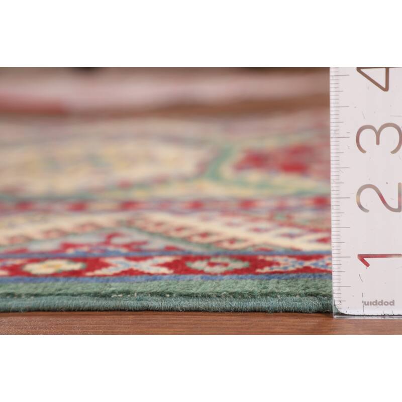 Green Kazak Accent Rug Handmade Wool Carpet - 3'3" x 4'11"