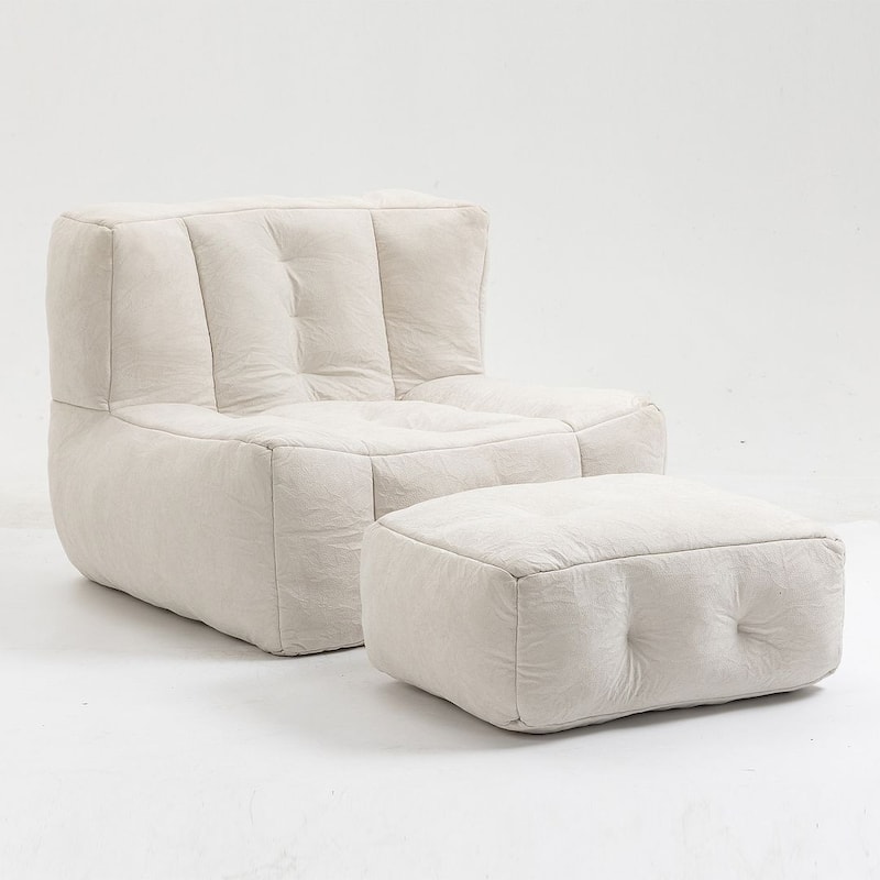 Fluffy Comfort Lounger Bean Bag Chair with Memory Foam and Ottoman