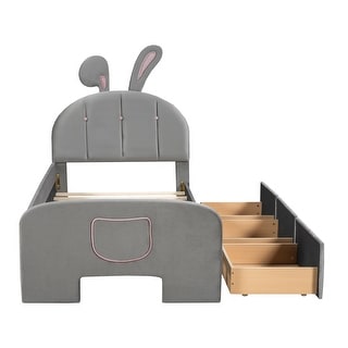 Rabbit-Shaped Twin Bed with Plush Fabric and Under-Bed Storage