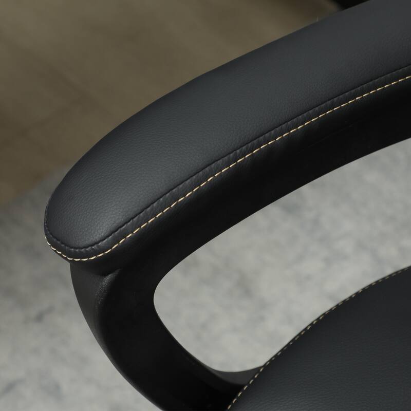 Modern PU Leather Height Adjustable Office Chair with Diamond Stitching and Thick Cushions - 25.6" W x 28.3" D x 41.3" -45.3" H
