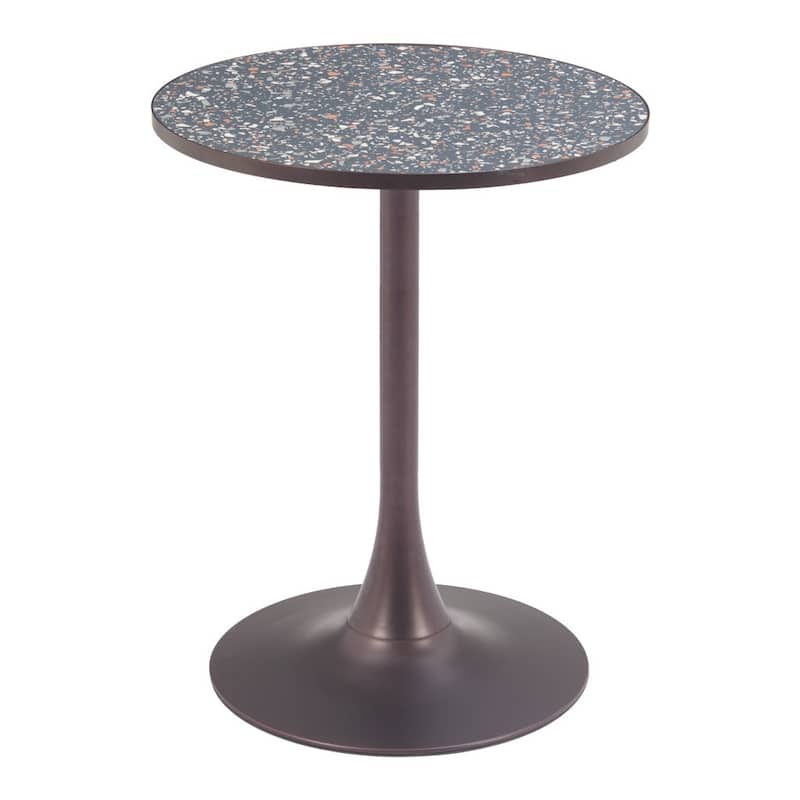 HomeRoots 24" Black and Bronze Wood and Steel Pedestal Base Round Top Dining Table - 24.00 in. x 29.90 in. x 24.00 in.