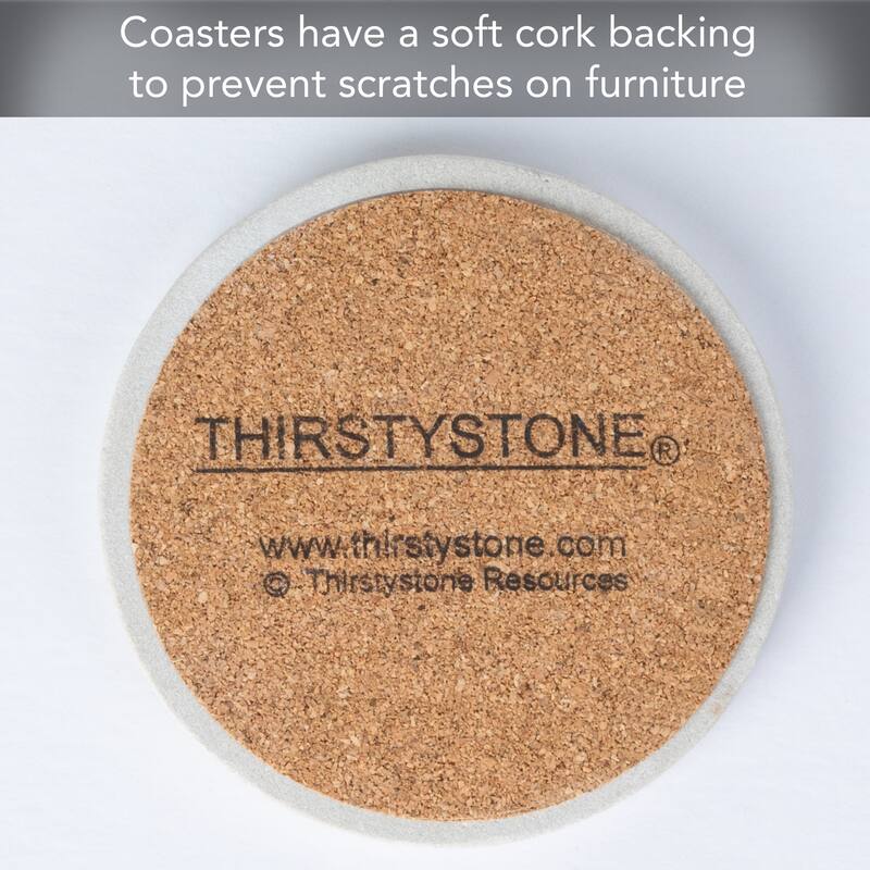 Neutral Birch Trees 4 Pack Round Natural Sandstone Coasters with Protective Cork Backing Manufactured in The USA