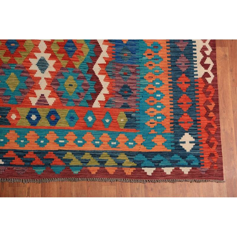 Geometric Kilim Oriental Large Rug Flatweave Wool Carpet - 10'5"x 16'2"