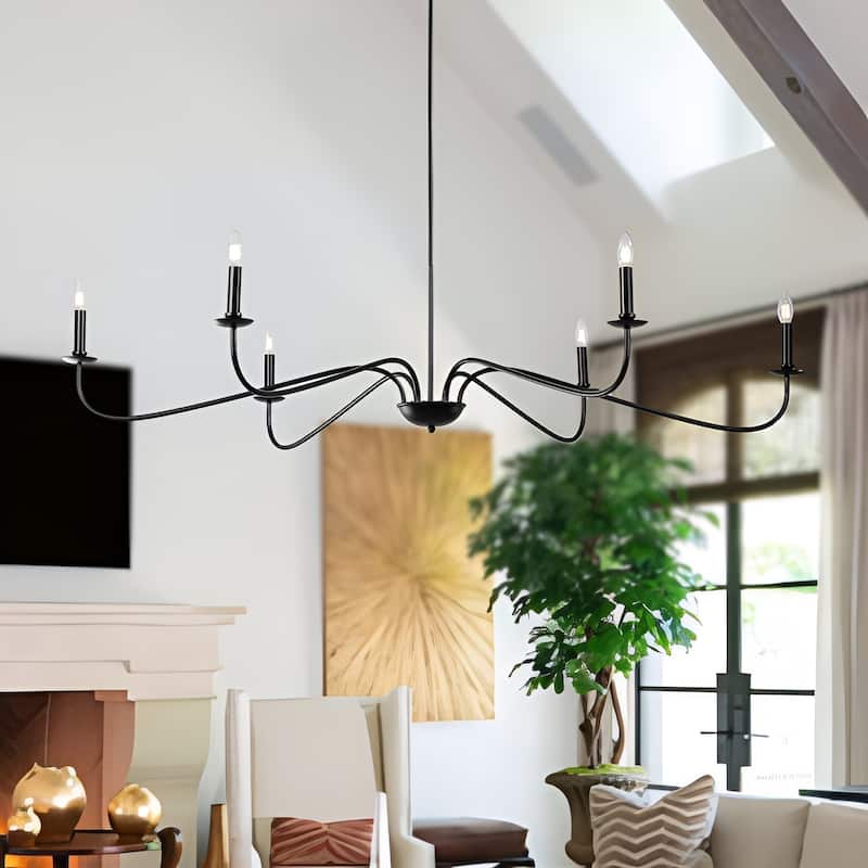 6-Light Classic French Minialist Chandelier with Candle-Style Lighting - Black