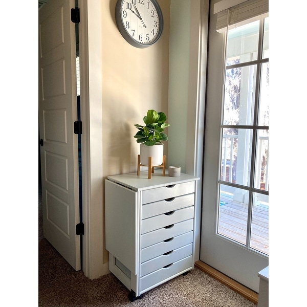 Adeptus solid wood 7 drawer shop gate leg roll cart desk