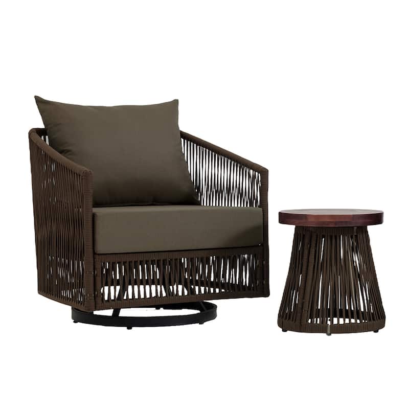 3-piece Cushioned Swivel Patio Wicker Furniture Set Outdoor Rattan Bistro Set.