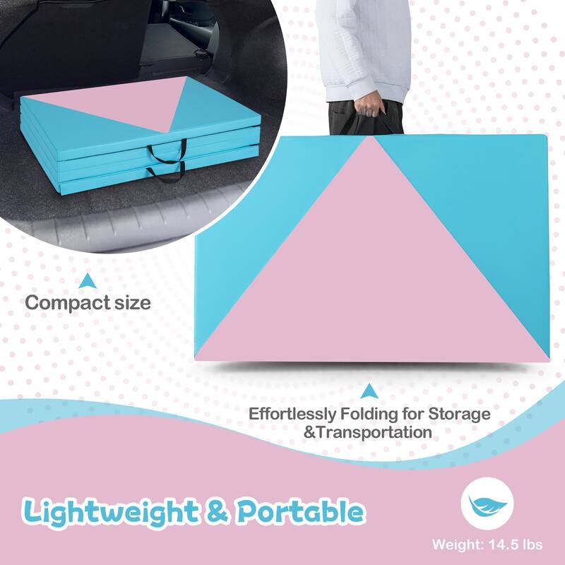 Gymax Gymnastics Gym Mat 4-Panel Folding Lightweight Gymnastics