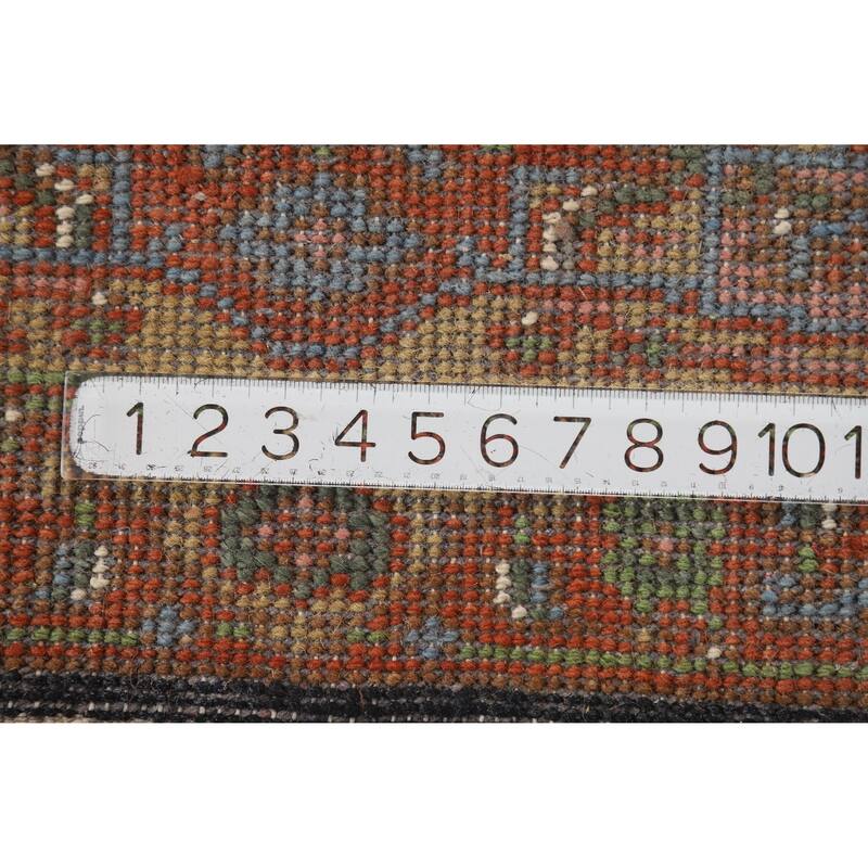 Hand Knotted Oriental 100% Wool Carpet Traditional Geometric Oranges & Rust Heriz (serapi) Runner Rug - 11' 10'' X 2' 6''