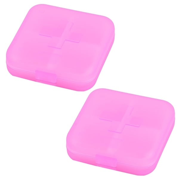 Travel Plastic 4 Compartments Pill Capsule Organizer Storage Box Case Pink 2pcs