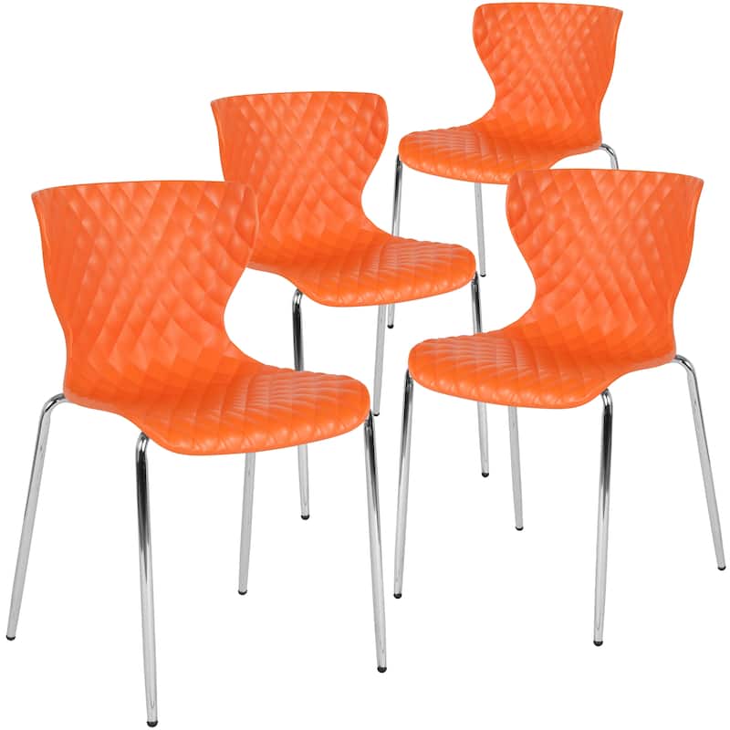 4 Pack Contemporary Design Plastic Stack Chair - Orange