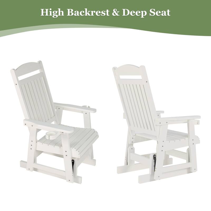 Poly Lumber Patio Glider for One Person with Cup Holders, HIPS Material, All-Weather Resistant