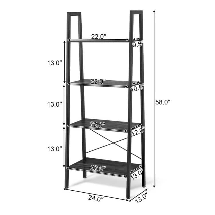 4-Tier Ladder Shelf Bookcase Bookshelf Display Rack Plant Stand - 24"(L) x 13"(W) x 58"(H)