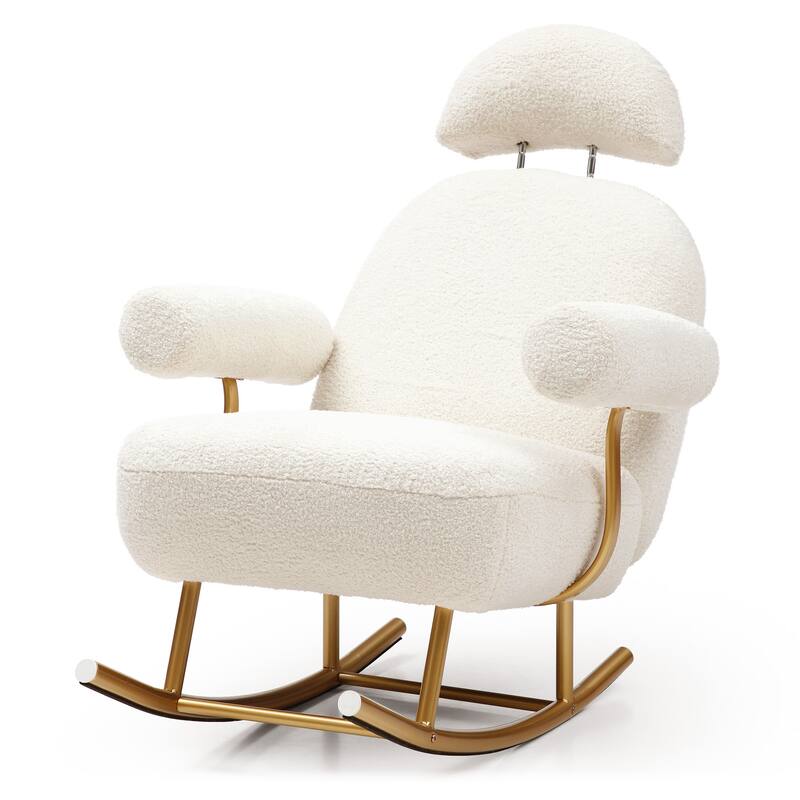 Modern Sherpa Fabric Nursery Rocking Chair,Accent Upholstered Rocker Glider Chair, Armchair with Gold Metal Frame