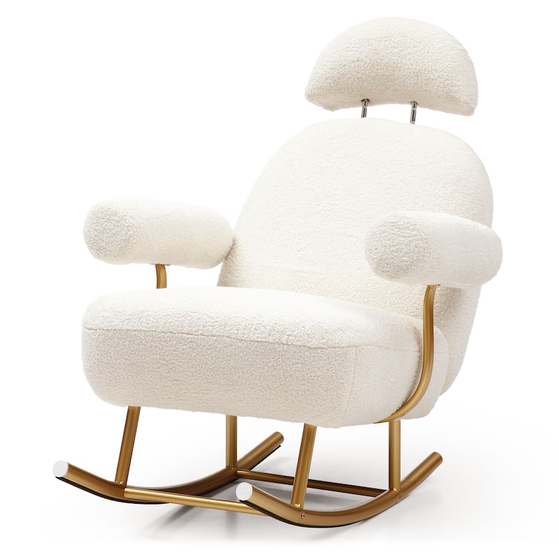 Modern Sherpa Fabric Nursery Rocking Chair,Accent Upholstered Rocker Glider Chair for Baby and Kids