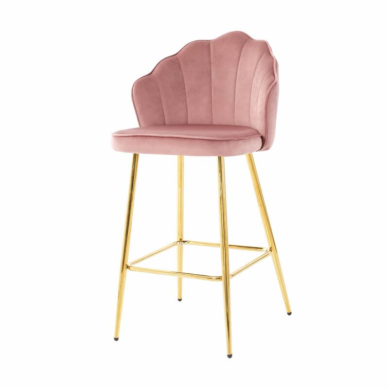 Set of 2 Velvet Shell Bar Chairs with Gold-Plated Metal Legs