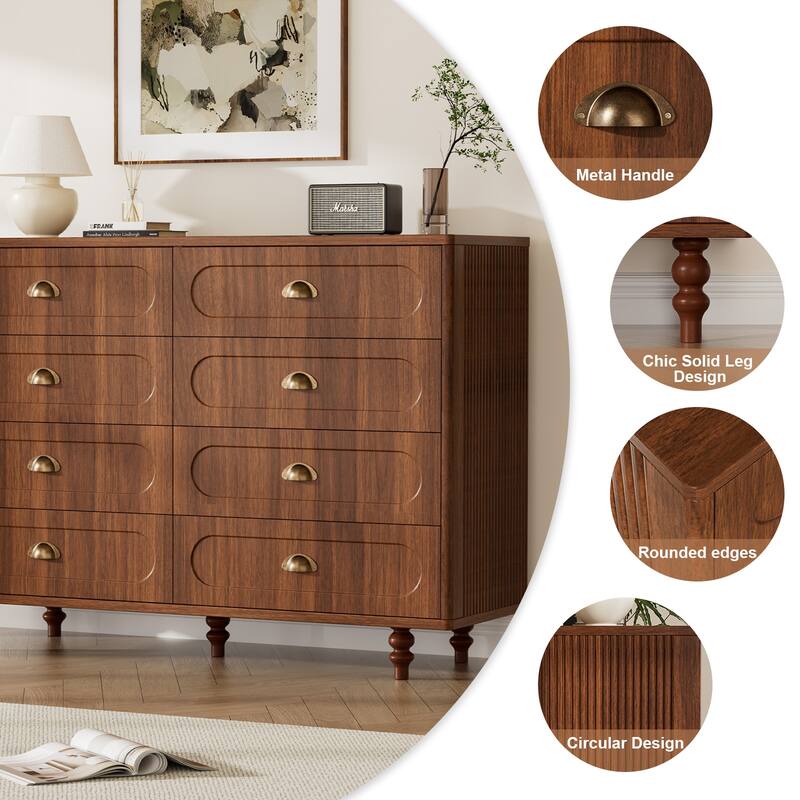 Gymojoy Fluted Dresser for Bedroom, Mid Century Modern Drawer Wood Chest Organizer, Small Storage Dresser for Living Room