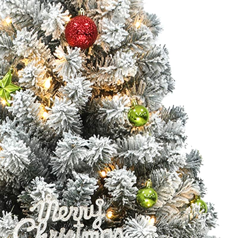6 /7.5 /9 ft Prelit Snow Flocked Christmas Tree with Remote, 11 Light Modes & Foldable Base